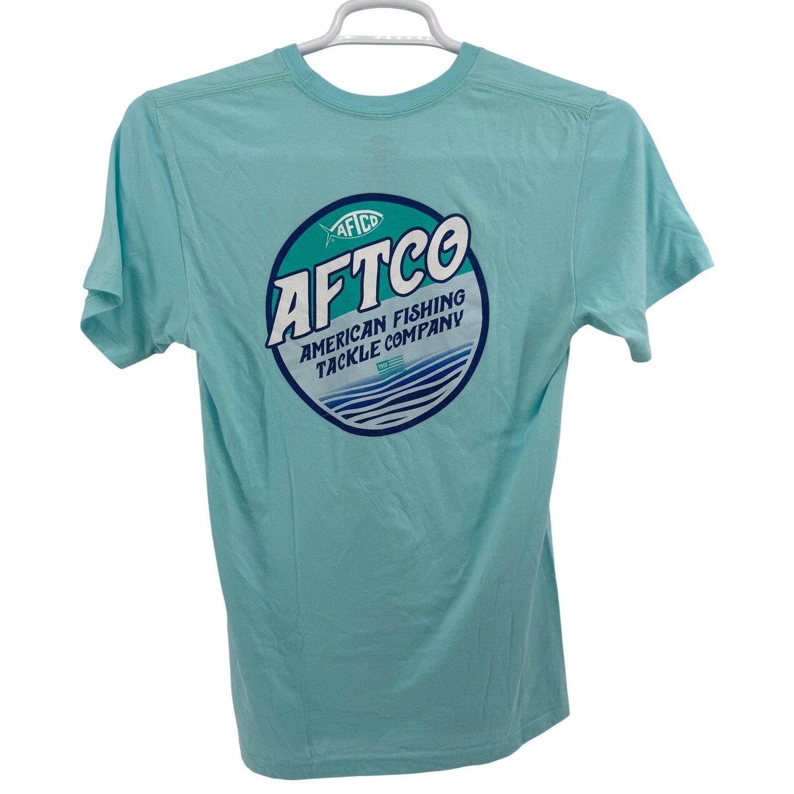 AFTCO Mens Small Aqua T-Shirt Short Sleeve American Fishing Tackle Co. gallery