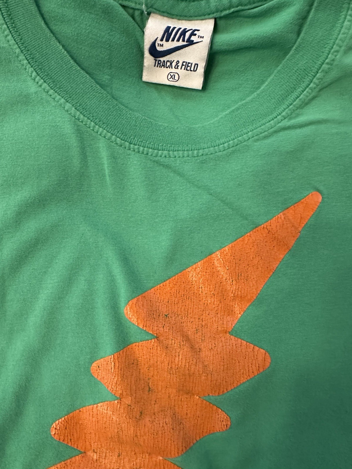 Vintage Nike Track & Field Sportswear Cotton Tee. Electric Green. XL gallery