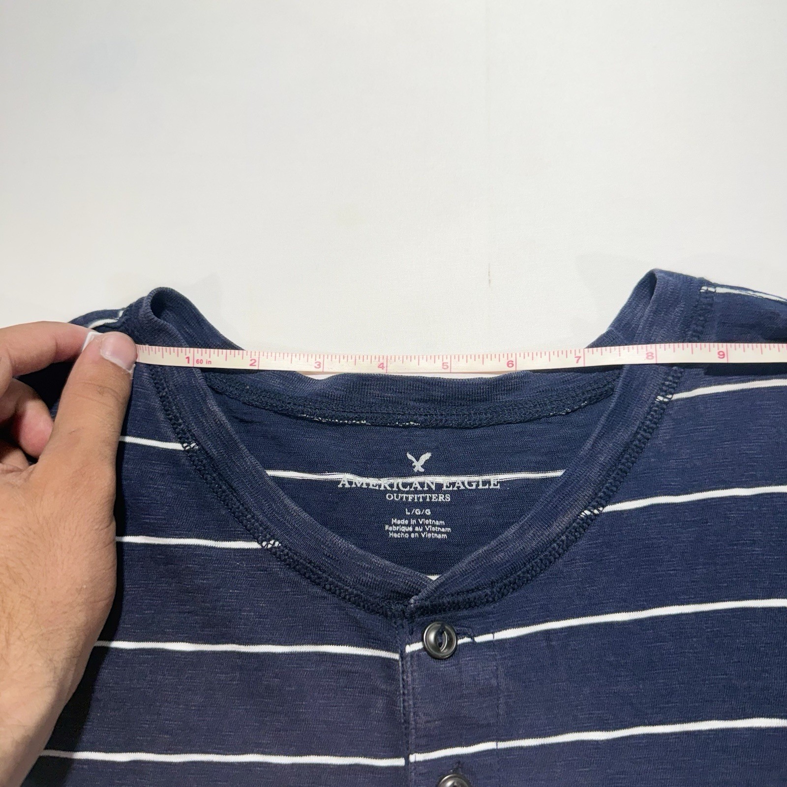 American Eagle Men's Super Soft Striped Henley Tee Blue Size Large gallery