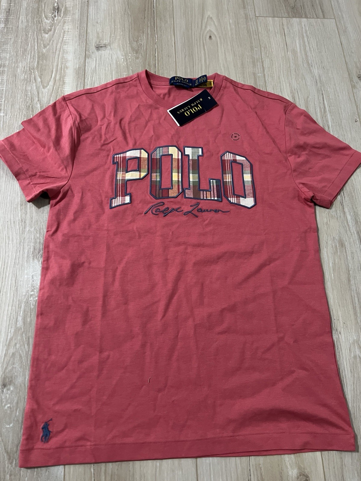 Polo Ralph Lauren Madras Patch Logo Embroidered Tee T Shirt Men’s XS gallery