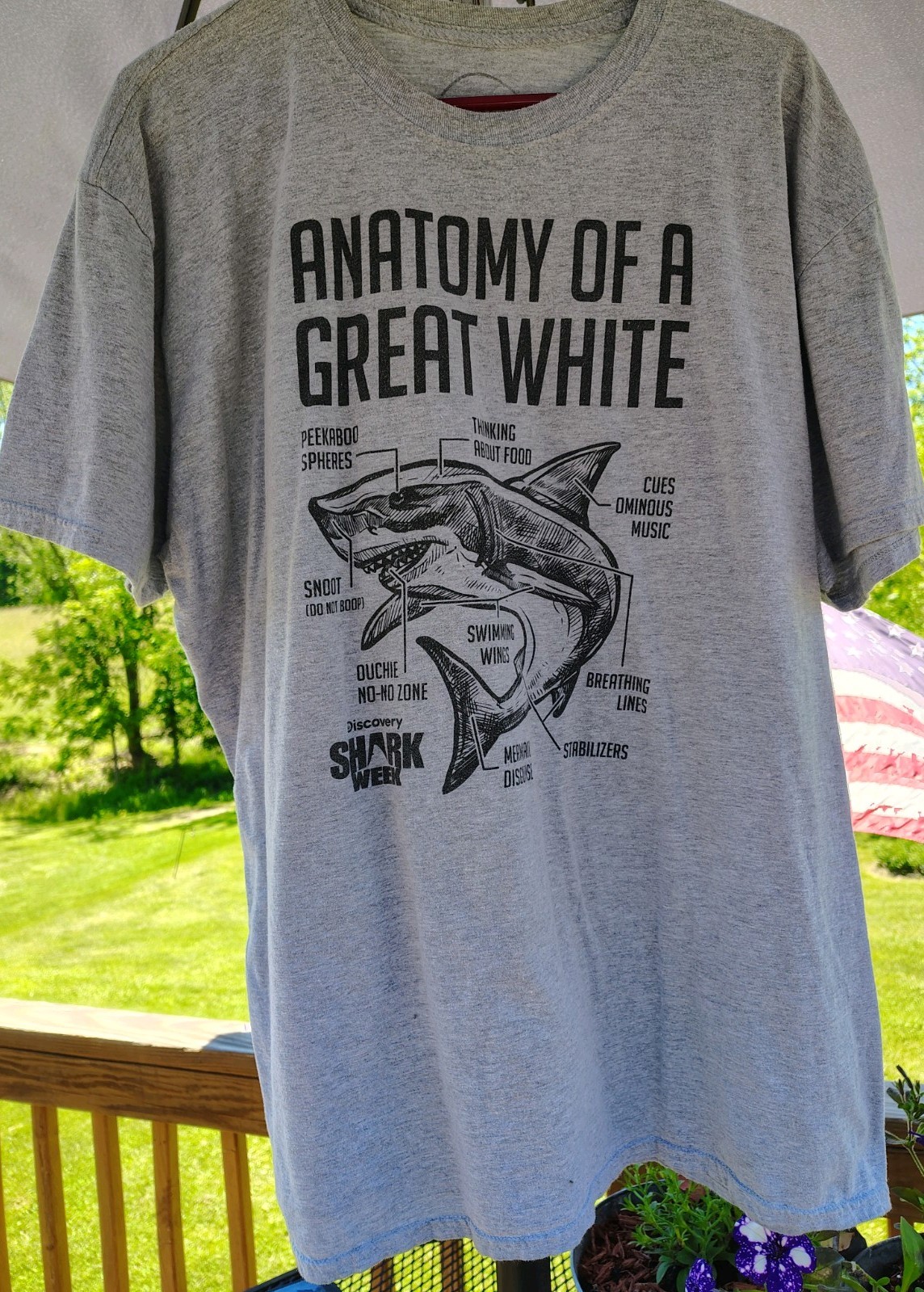 Men’s Gray Short Sleeve T-Shirt. Size 2XL. Anatomy Of A Great White.
