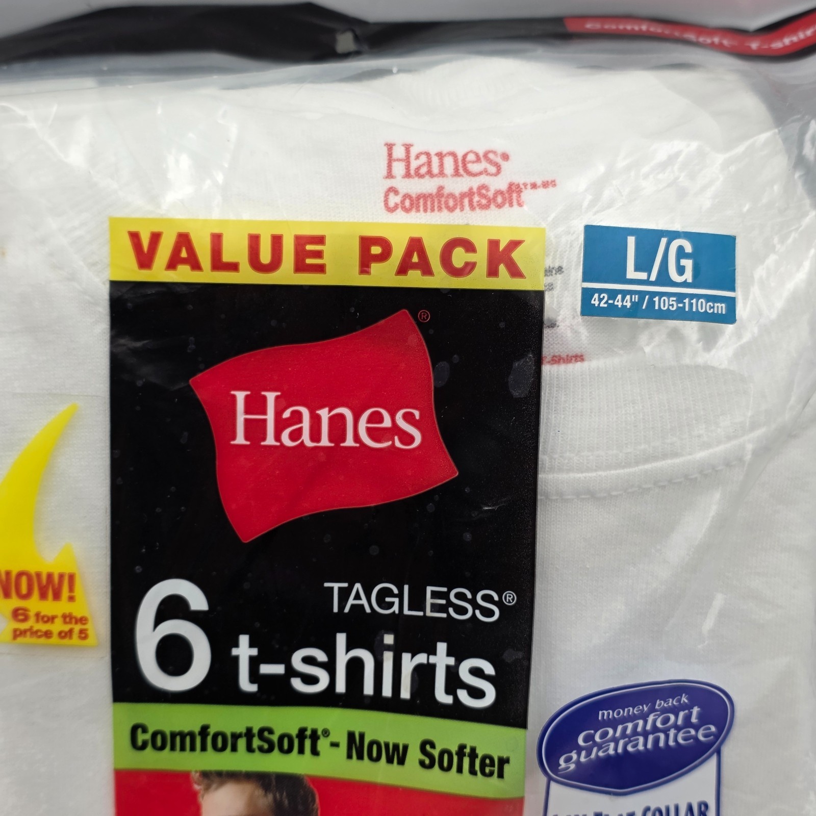 Hanes ComfortSoft Crew Neck T Shirts Mens Large 6 Pack White 100% Cotton NIP gallery