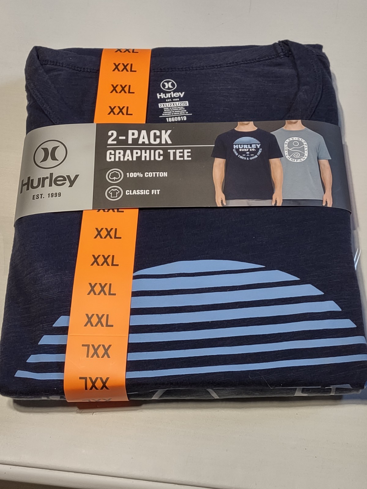 NWT - Hurley - 2 Pack Men's Graphic Tees - Dark & Light Blue - XXL gallery