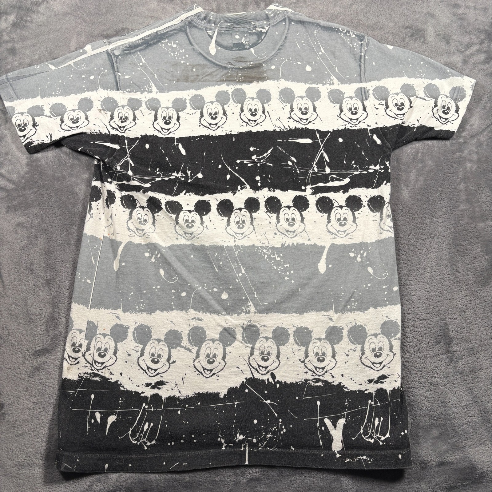Vintage Disney T-Shirt Mens OSFA Multicolor Striped Mickey Mouse All Over Print gallery