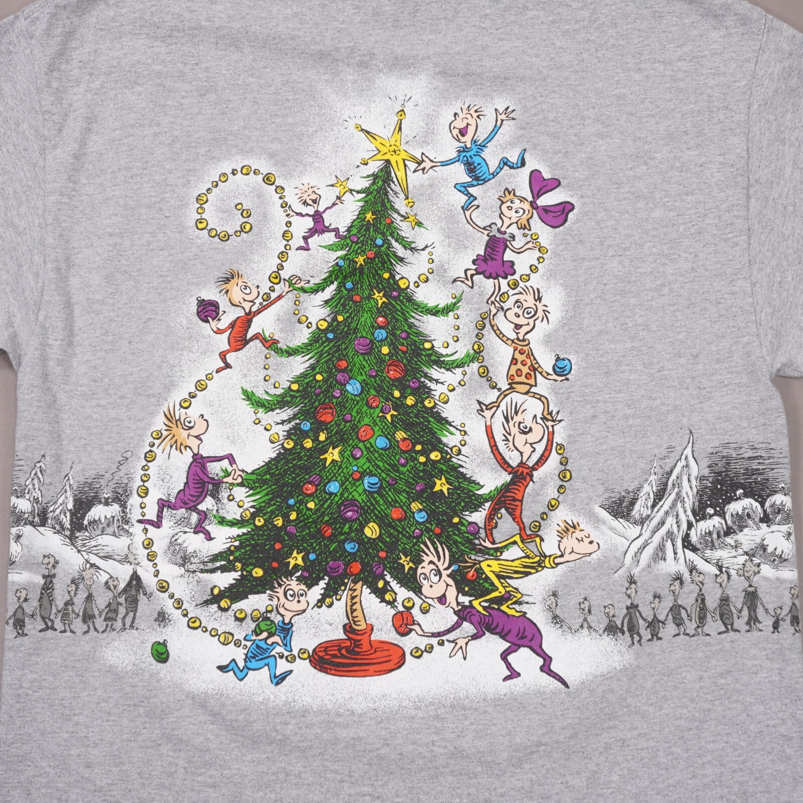 Vintage Grinch Whoville Christmas Dr Seuss AOP T Shirt Mens Large Gray Delta EUC gallery