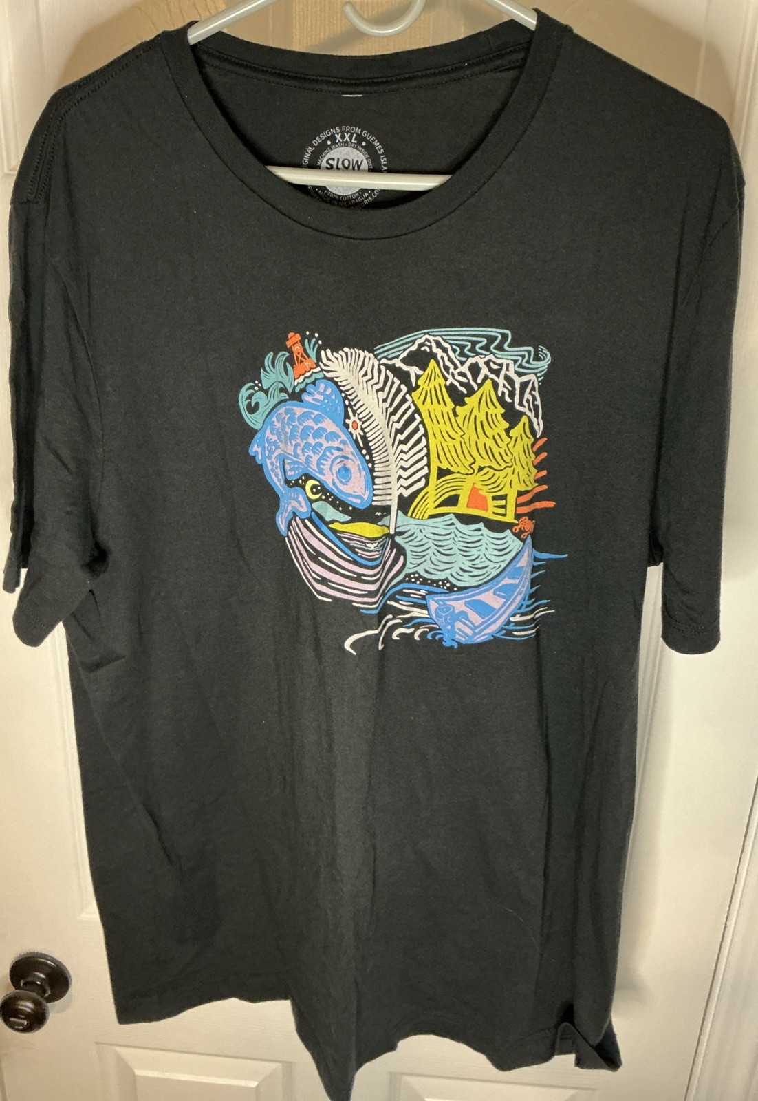 Slow Loris fishing nature T-shirt black men's XXL gallery