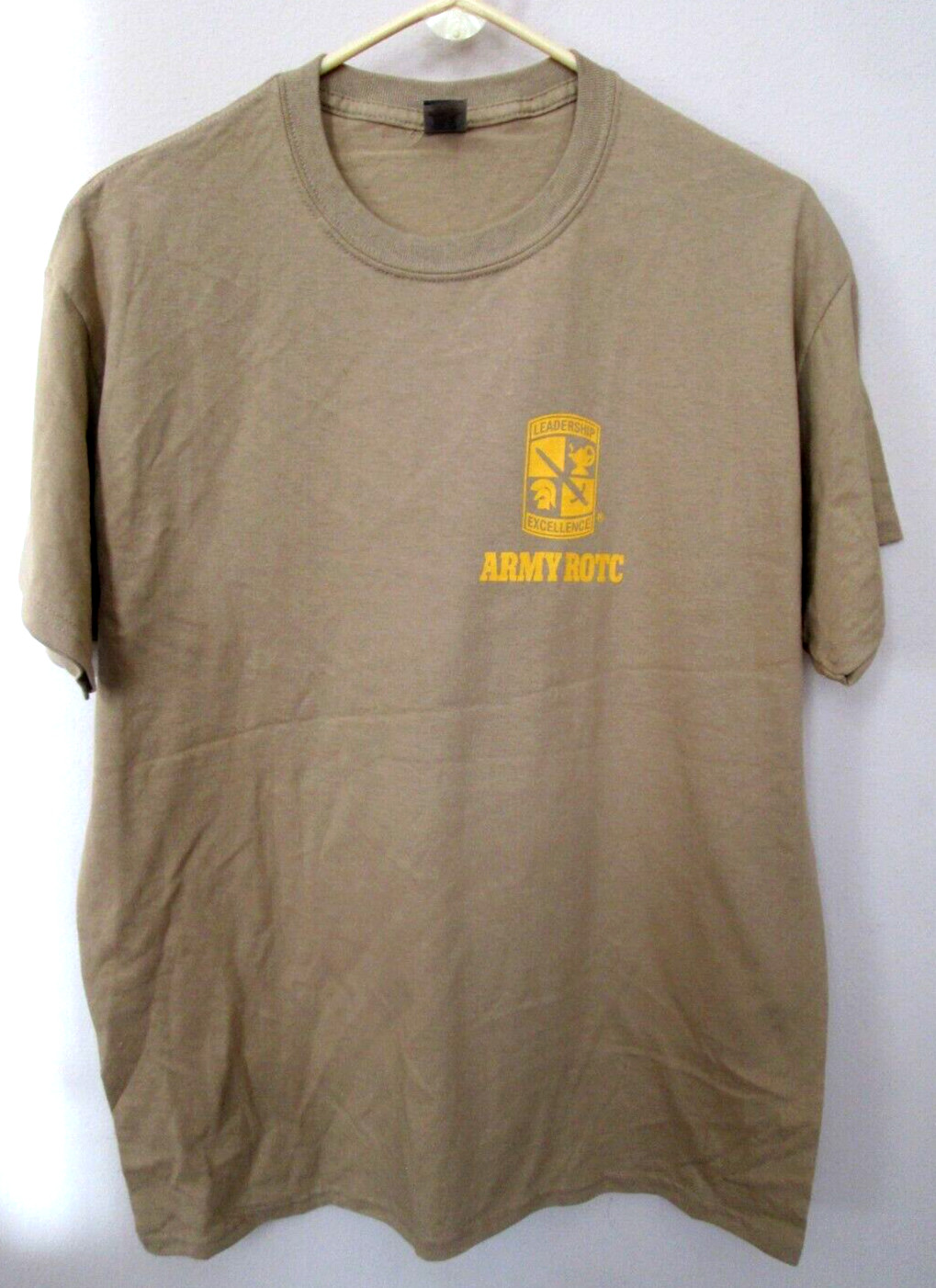 Army ROTC Teen/men Leadership Excellence Logo Sand Tan T-Shirt Size L -NEW
