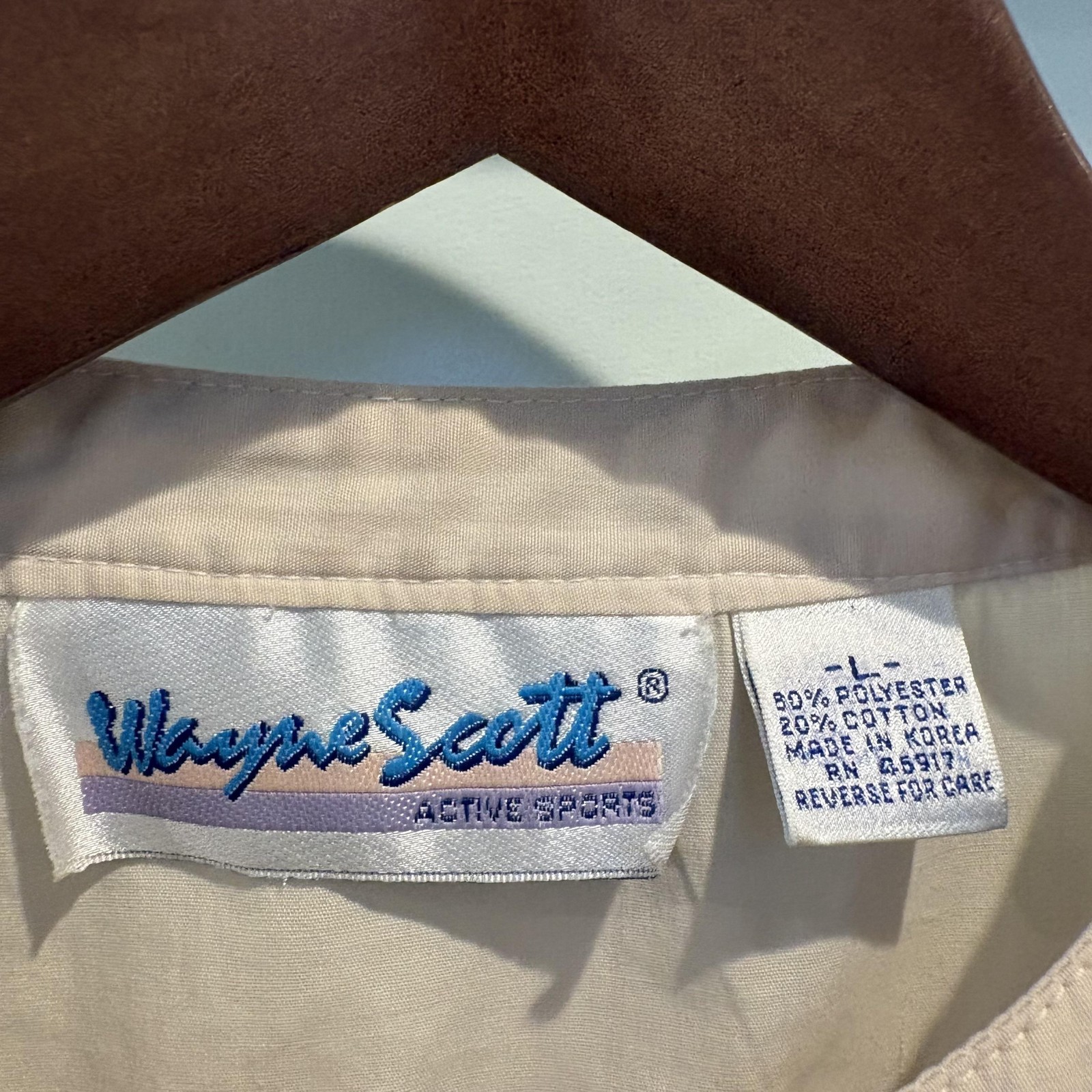 Vintage Wayne Scott Henley Shirt Mens Large Cream Dual Zip Pockets Waffle Knit gallery