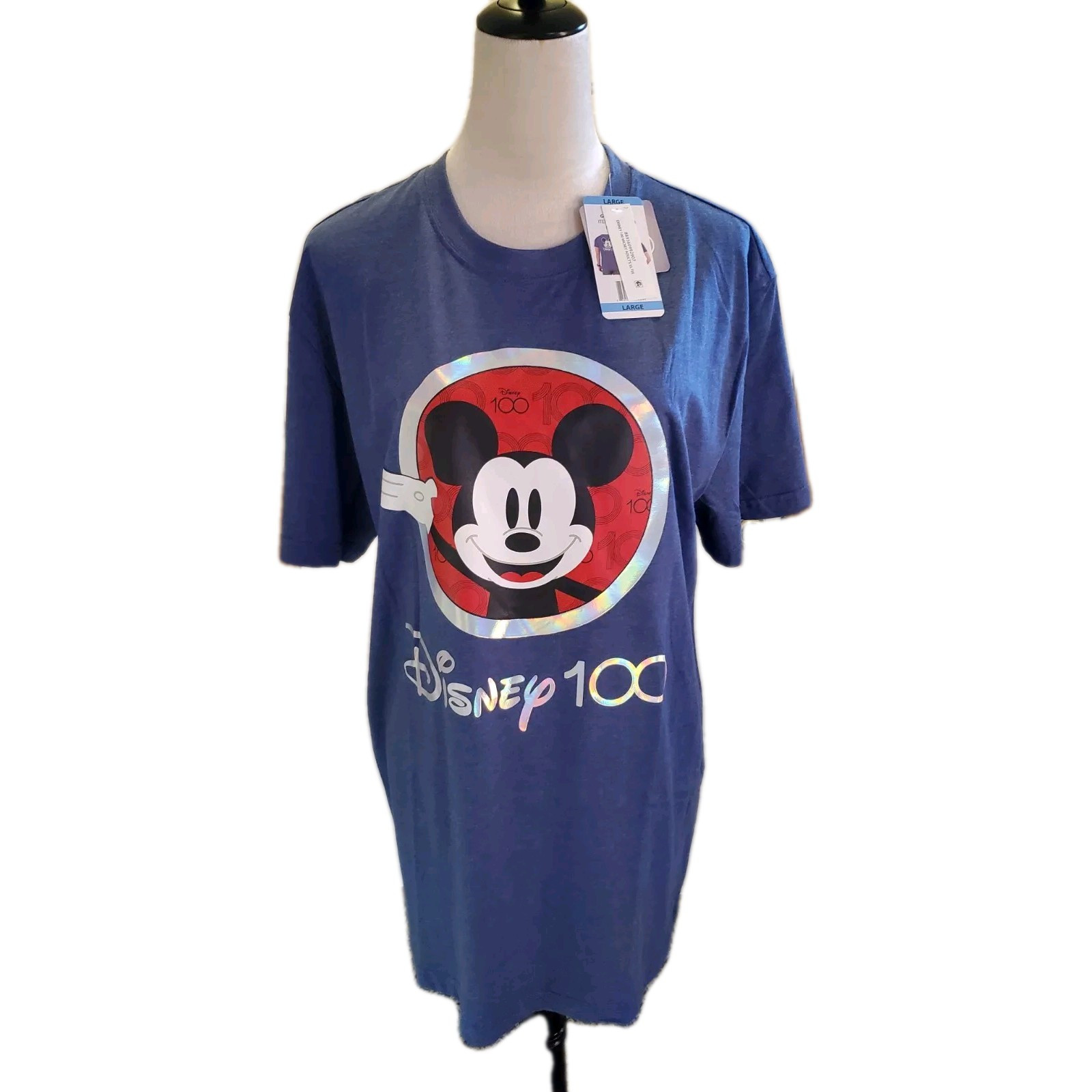 NWT Unisex Disney Blue T-Shirt 100th Celebration Front & Back Graphics Sz.Lg