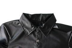 Fashionable Side Strap Leather Men’s Top Button Style Sexy Exposed Navel T-shirt