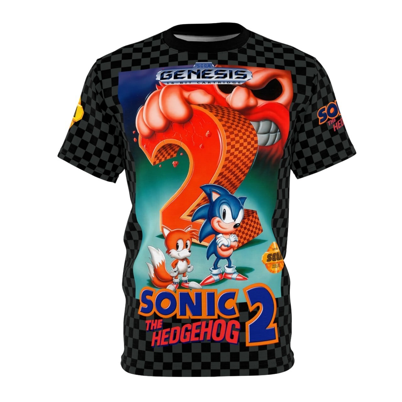 Sonic the Hedgehog 2 1992 Sega Genesis Retro Video Game Box Cover Game T-Shirt
