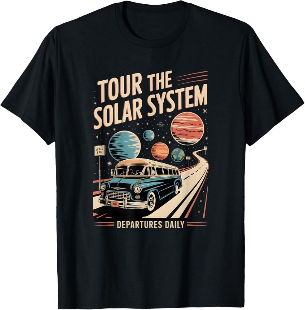 Funny Vintage Solar System Travel Poster Style Art T-Shirt