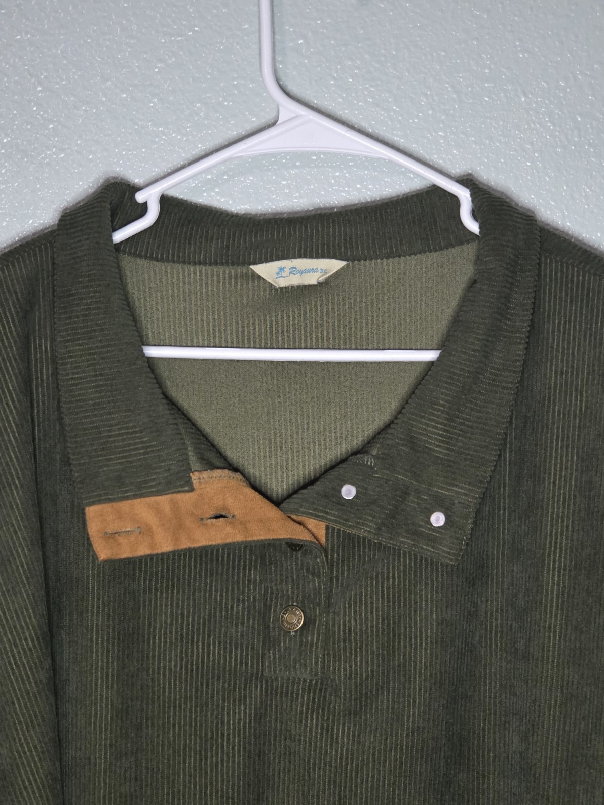 Rayaura Shirt Mens 3XL Corduroy Sweatshirt Stand Collar Pullover Elbow Patches gallery