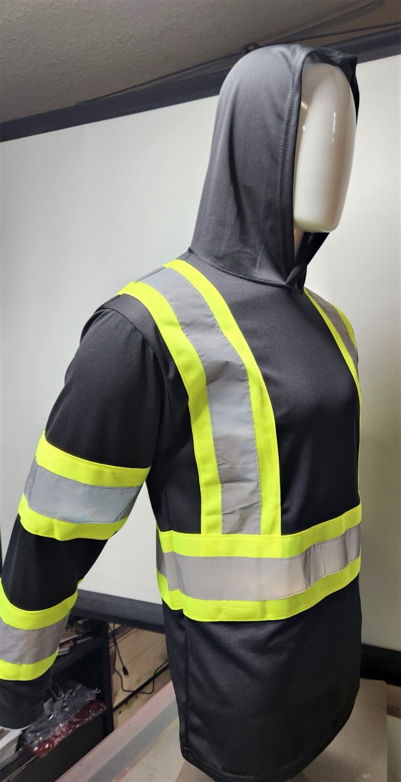Black Long Sleeve Safety Shirt With Hoodie, Polyester Birdeye mesh Class 1 gallery