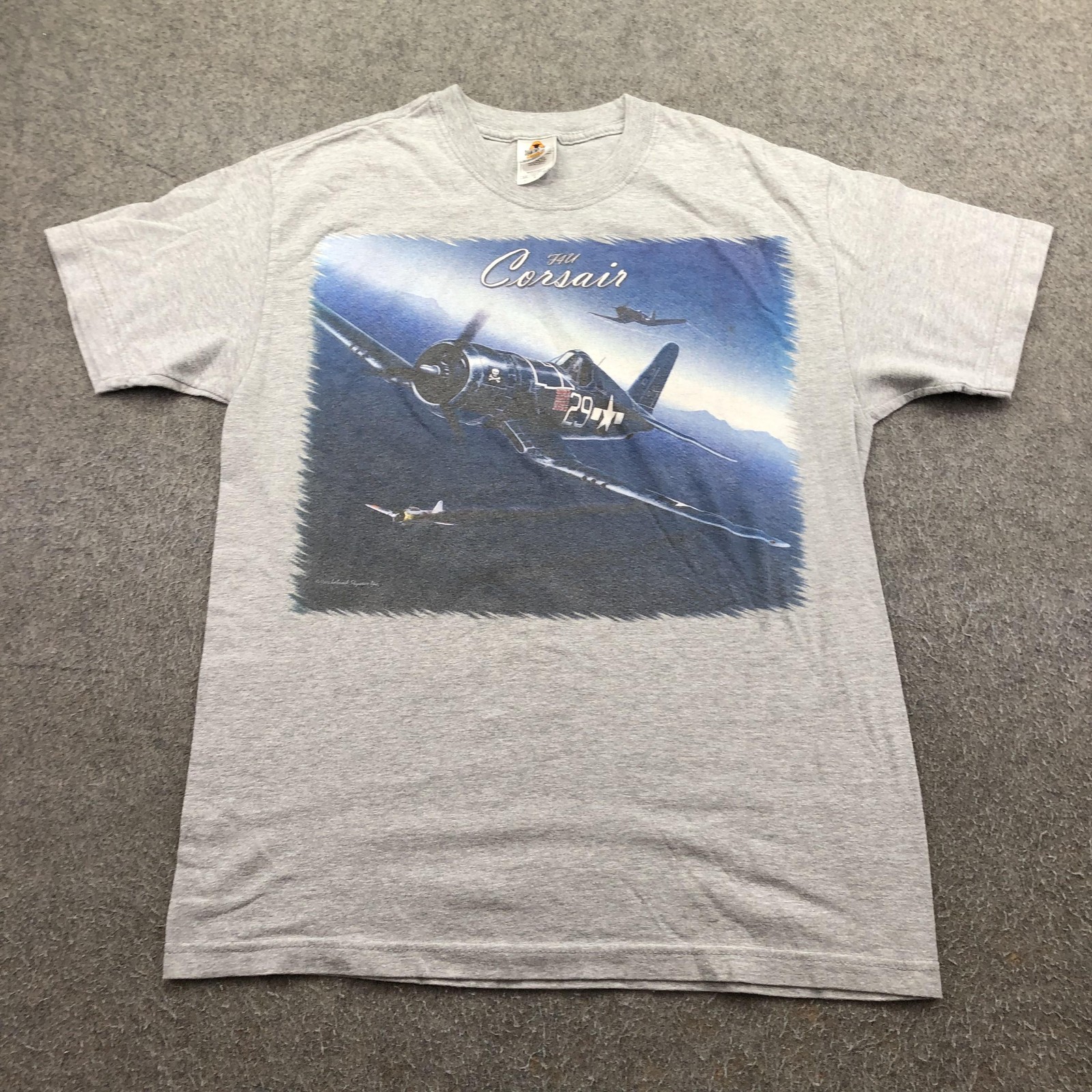 Vintage Military Shirt Mens Large Gray Airplane WWII 90s Diamond Star Corsair