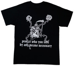 FASHION NOVA MAN Size M Shirt “PROTECT WHO YOU LOVE” Death Grim Reaper Girl Rose