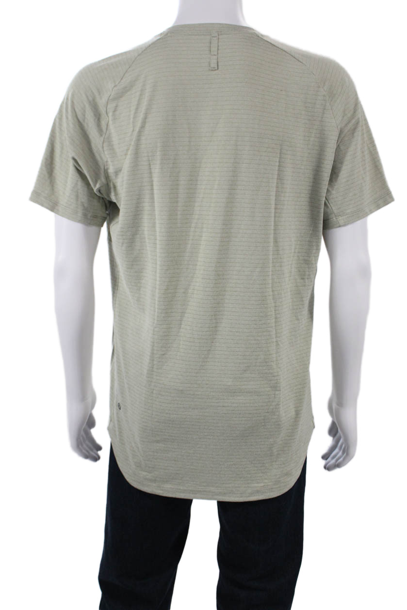 Lululemon Mens Beige Striped Nylon Blend Crewneck Short Sleeve T-Shirt Size M gallery