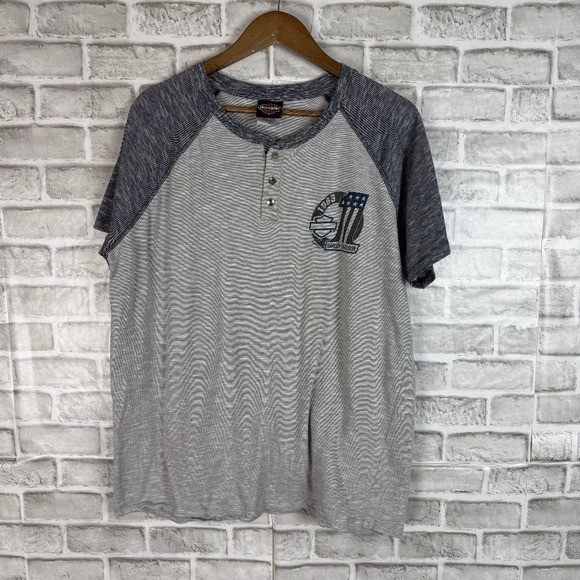 HARLEY DAVIDSON Sedona AZ Heather Gray Baseball Sleeve Henley T-Shirt Mens XL