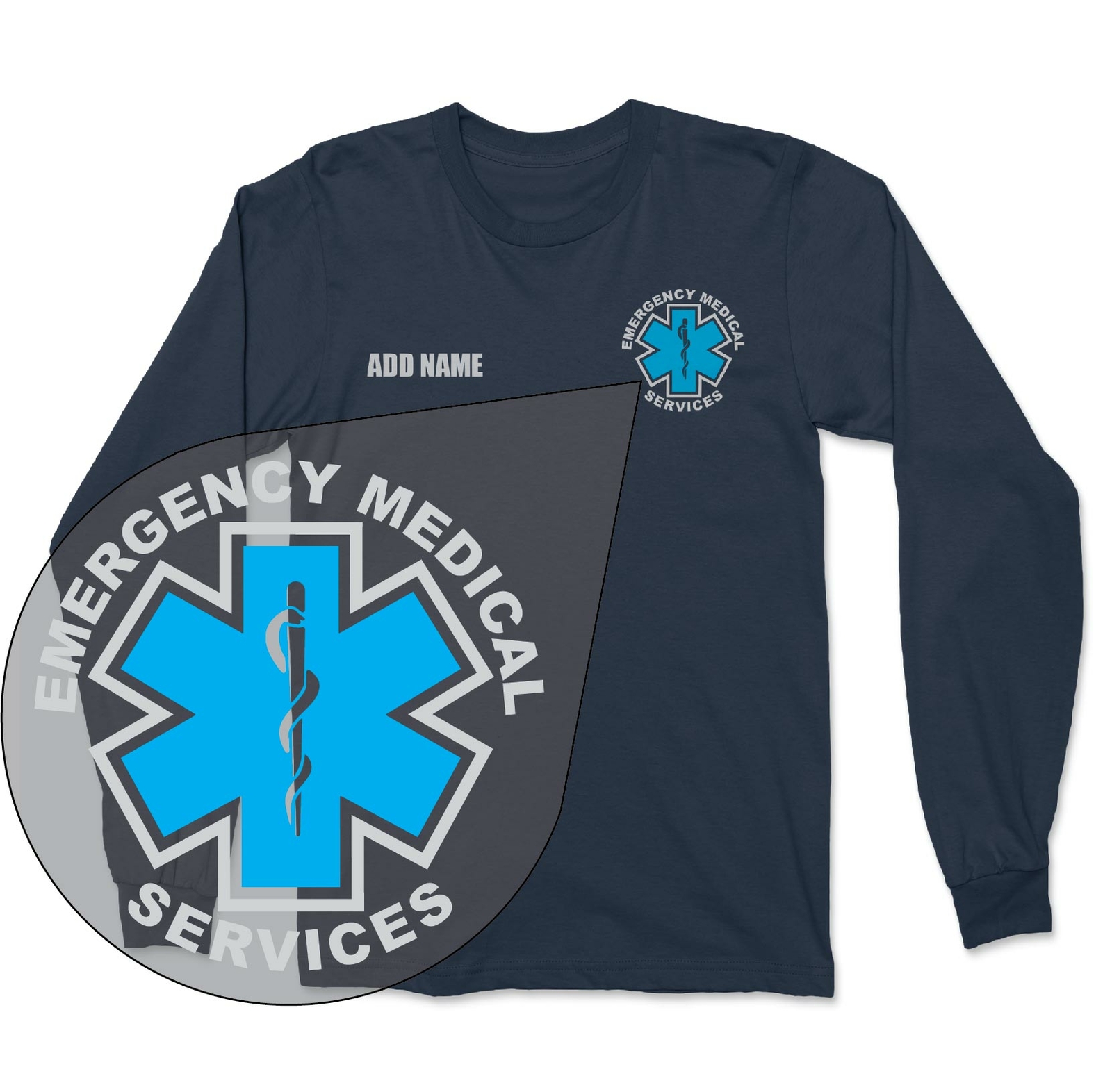EMS EMT Paramedic Silver Reflective Long Sleeve Emergency Medical Navy Blue