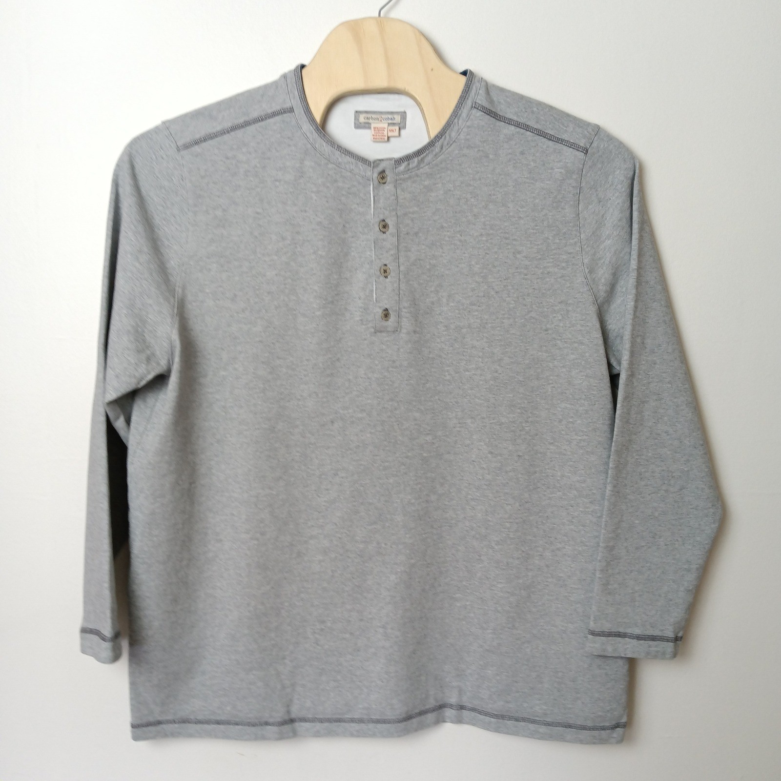 Carbon2Cobalt Mens XXLT Gray Long Sleeve Heavyweight Cotton Henley Shirt Tall gallery