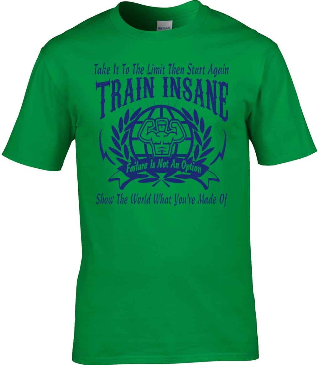 Motivational T-Shirt Gym Exercise Train Insane Keep Fit Work Out Muscle Man gallery