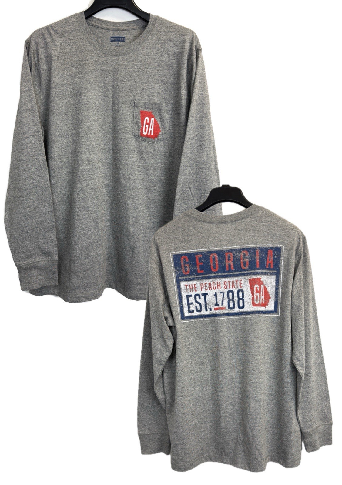 State of Mine Size Large Long Sleeve Shirt Georgia Graphic Tee Grey