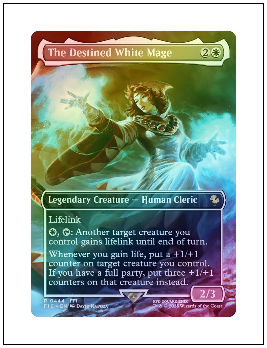 The Destined White Mage, Borderless Foil – 0444, Final Fantasy Commander, MTG NM
