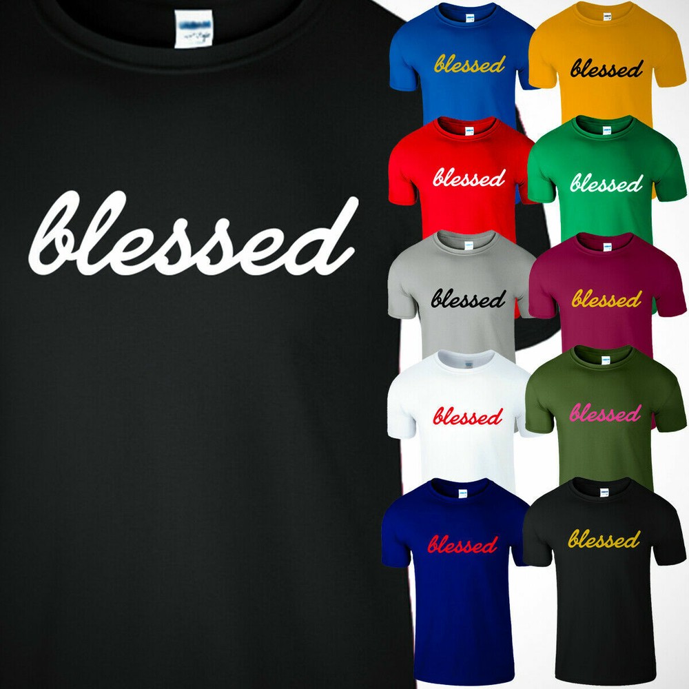 Blesseds Men T Shirt Christian God Religious Faith Greatfull Saying Gift Tee