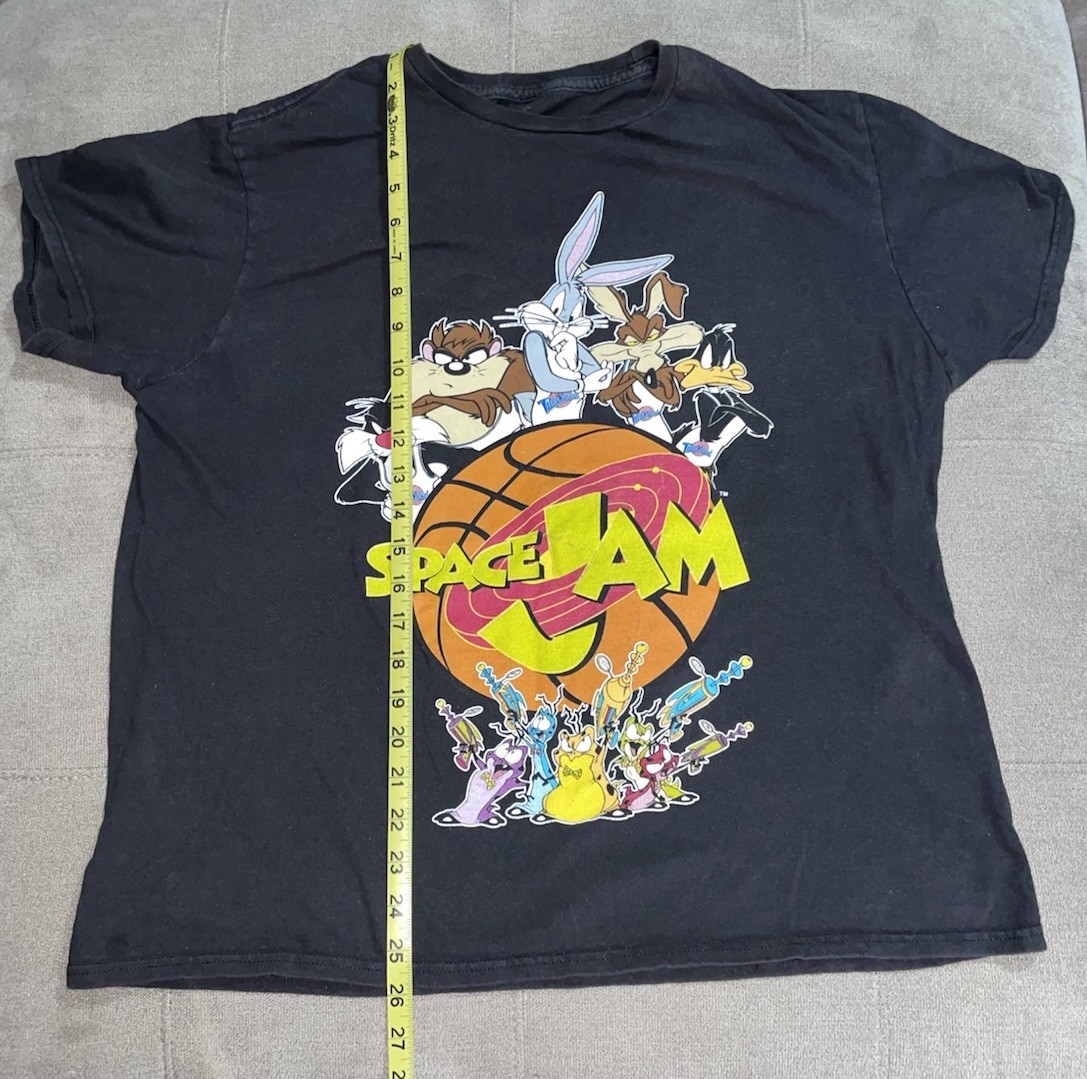 Looney Tunes Space Jam Large Black T-Shirt Retro Bugs Bunny Taz Daffy Cartoon 🏀 gallery