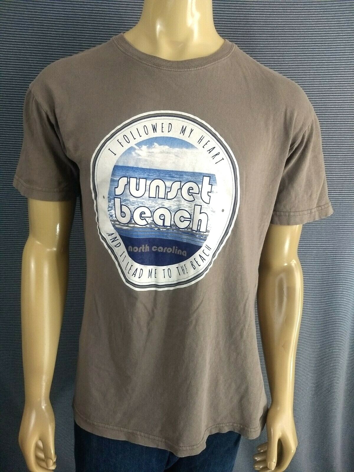 SUNSET BEACH North Carolina T Shirt Light Brown Adult L 100% Cotton DMR Sport SS