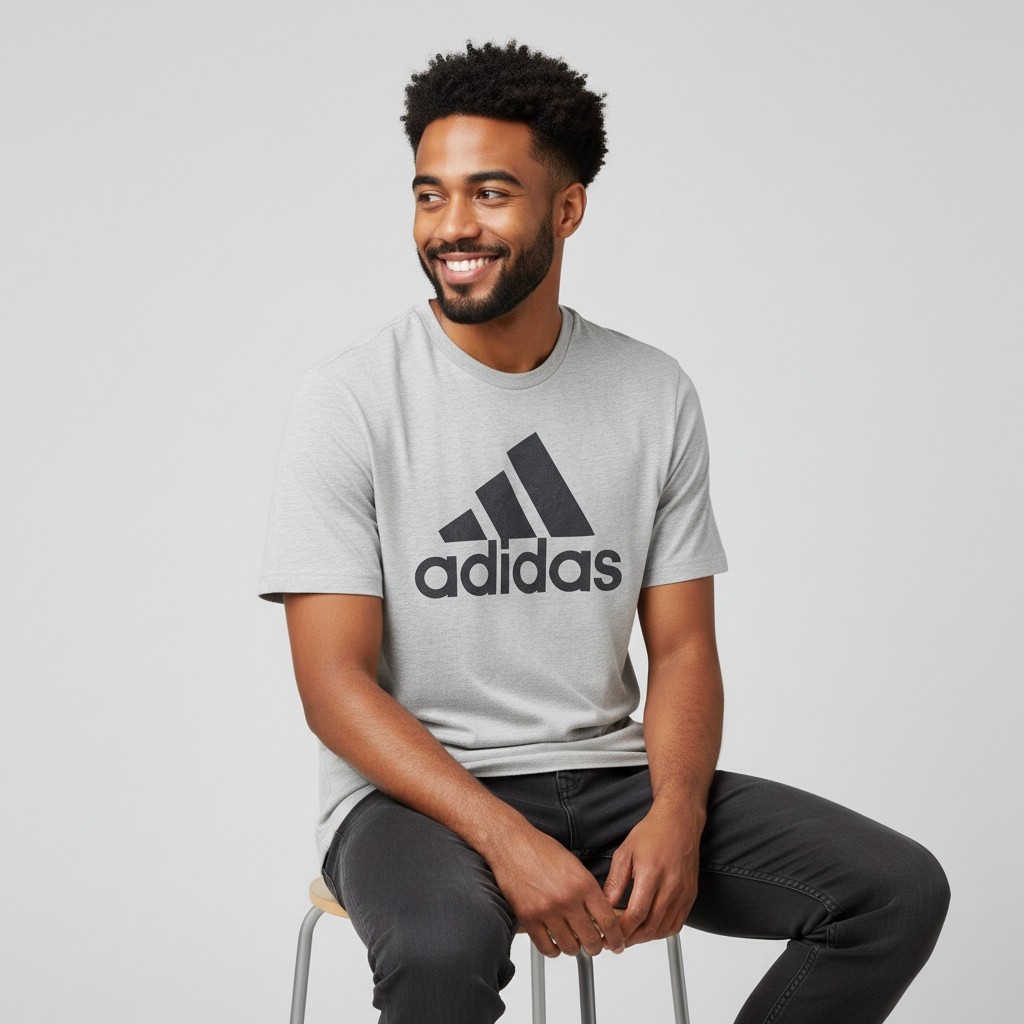 adidas golf t-shirt Men M (fit is Small C38)Gray+black chest logo/Cotton-Poly gallery
