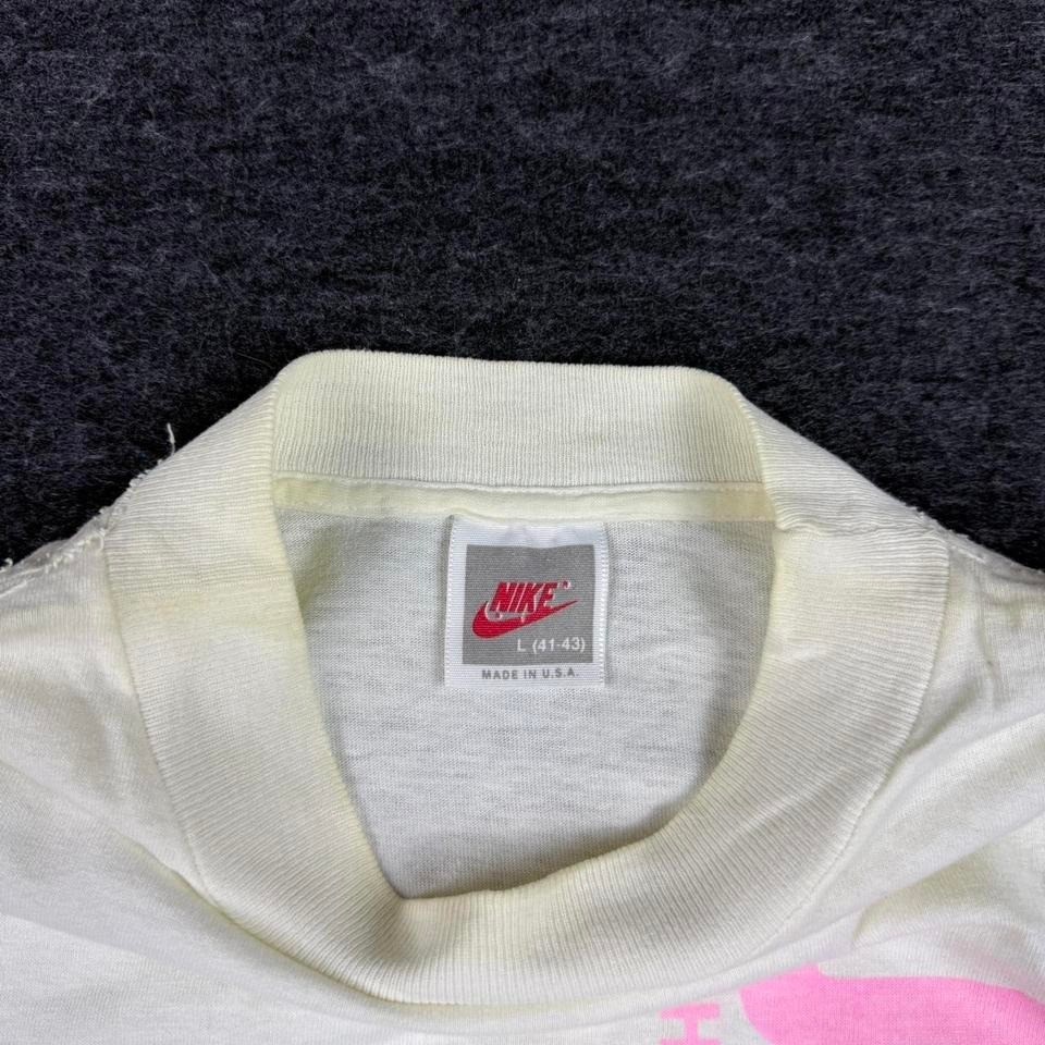 VTG 90's Nike White Long-sleeve Shirt Mens Sz L Pink Logo Spell-out gallery