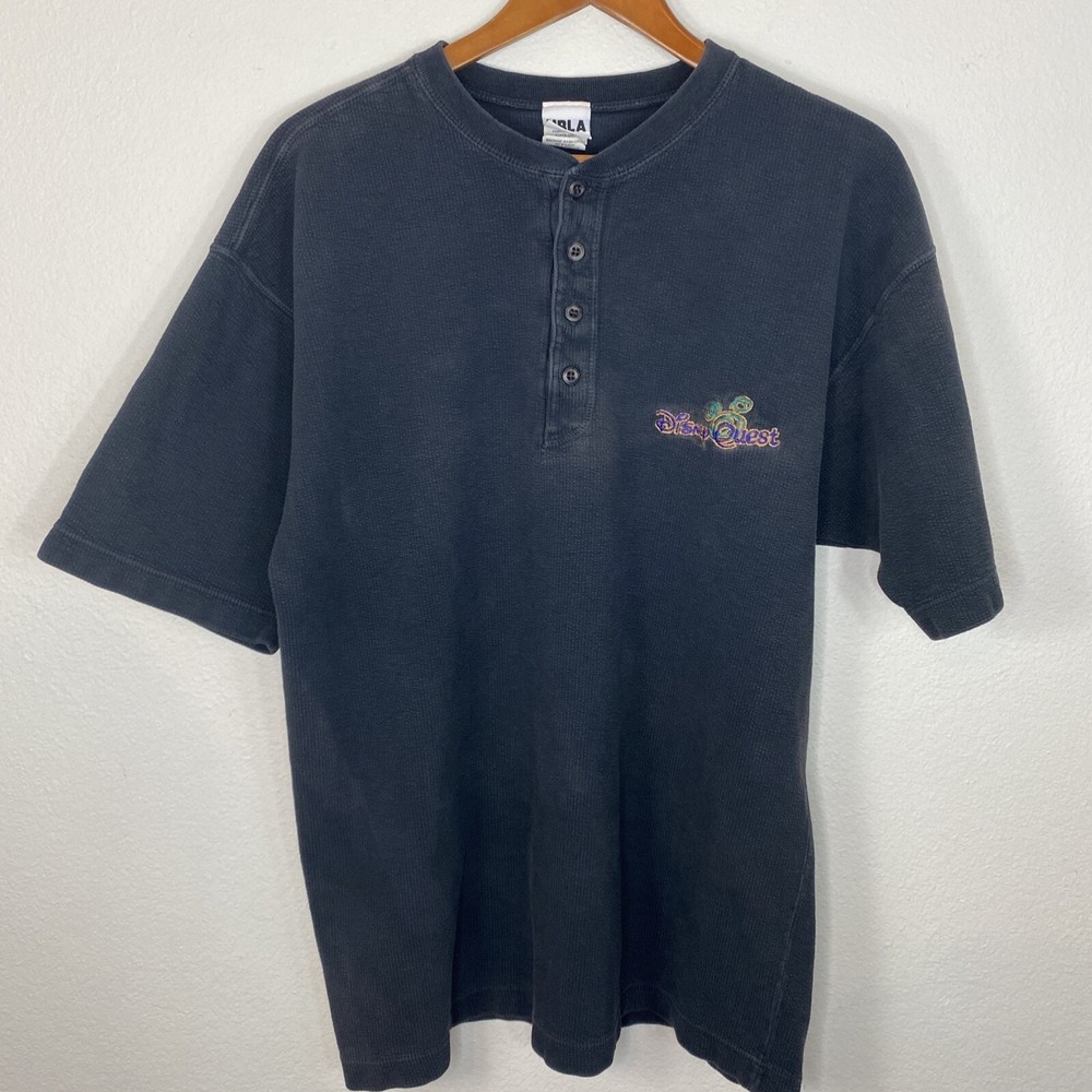 Vintage Disney Quest Interactive Adventure Henley T-Shirt Mens Size L HRLA USA
