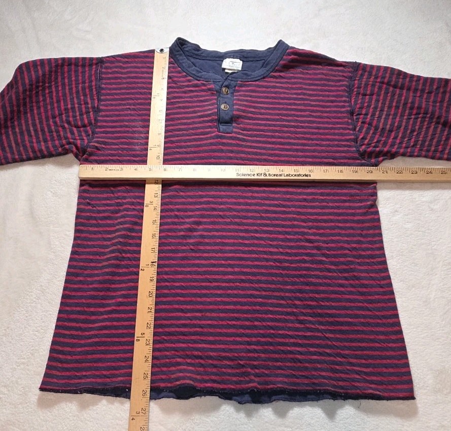 Vtg LL BEAN RIVER DRIVERS Shirt Blue Red Stripe Henley Heavy USA Medium Flaws gallery