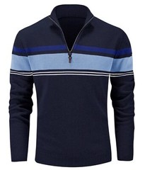 Men’s 1/4 Zip Polo Sweater Winter Fall Casual Stripe Pullover Long Sleeve Shirts