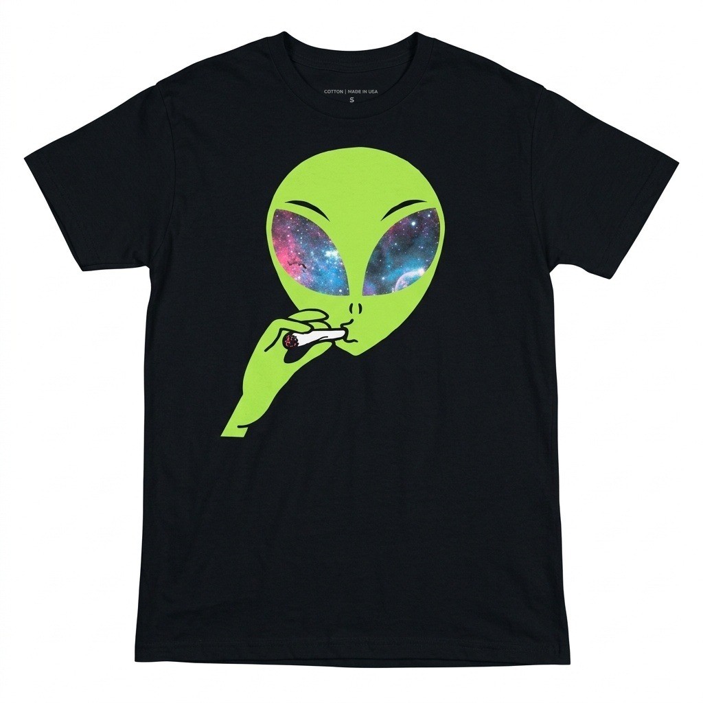 Men’s Extra Large Seven Times Six Alien Smoking Joint Galaxy Eyes Graphic
