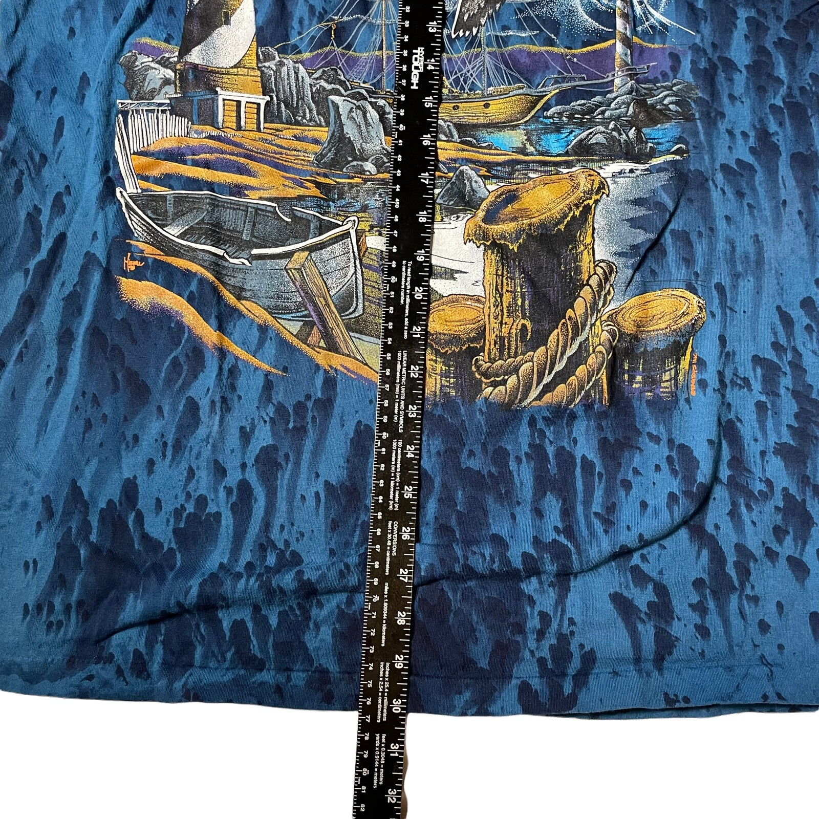 Vintage 90's Tie Dye Boat Ship Seagull Ocean T Shirt XL Men's USA Blue gallery