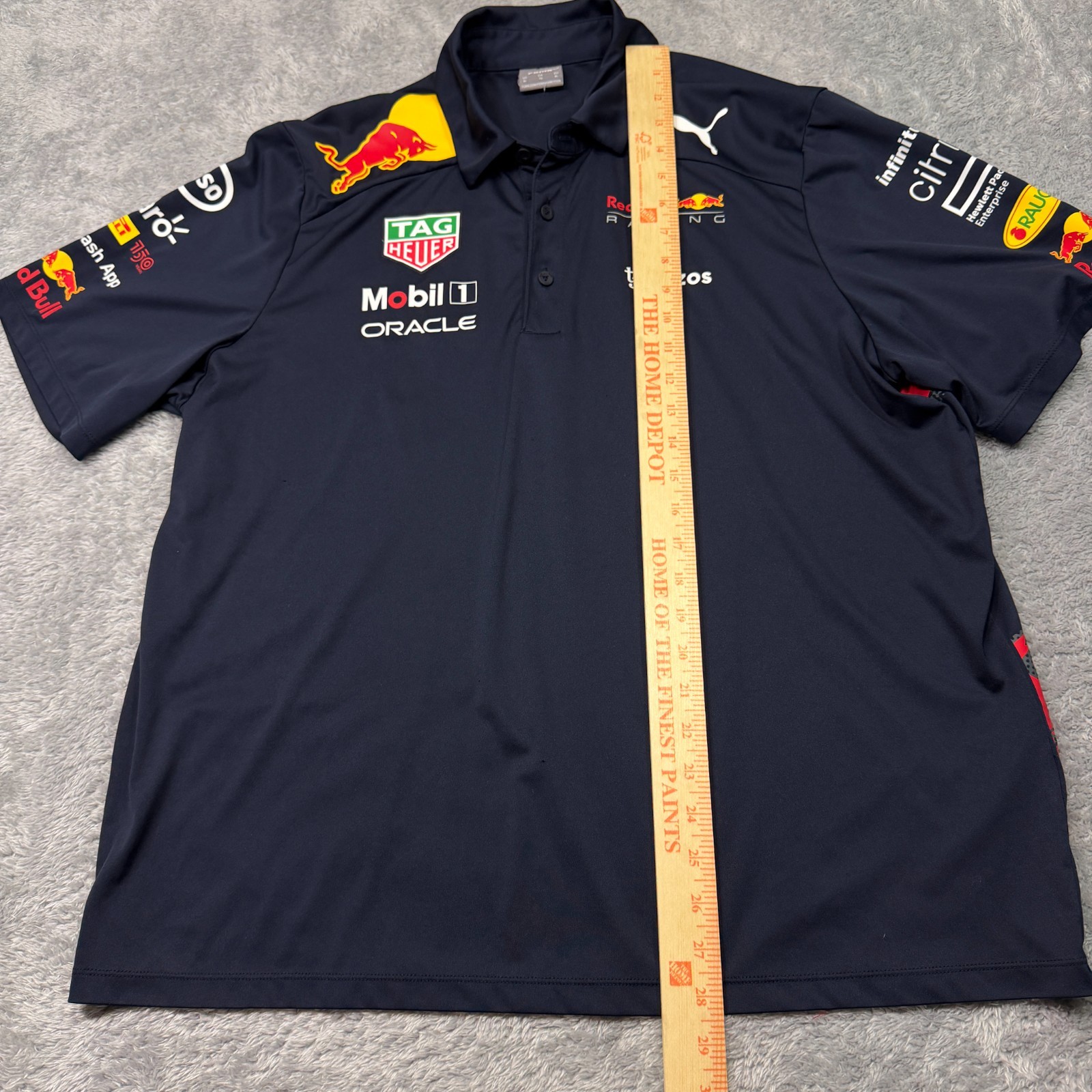Puma Red Bull Formula 1 Racing Polo Shirt Mens XL Navy Blue Mobil 1 Tag Huer gallery