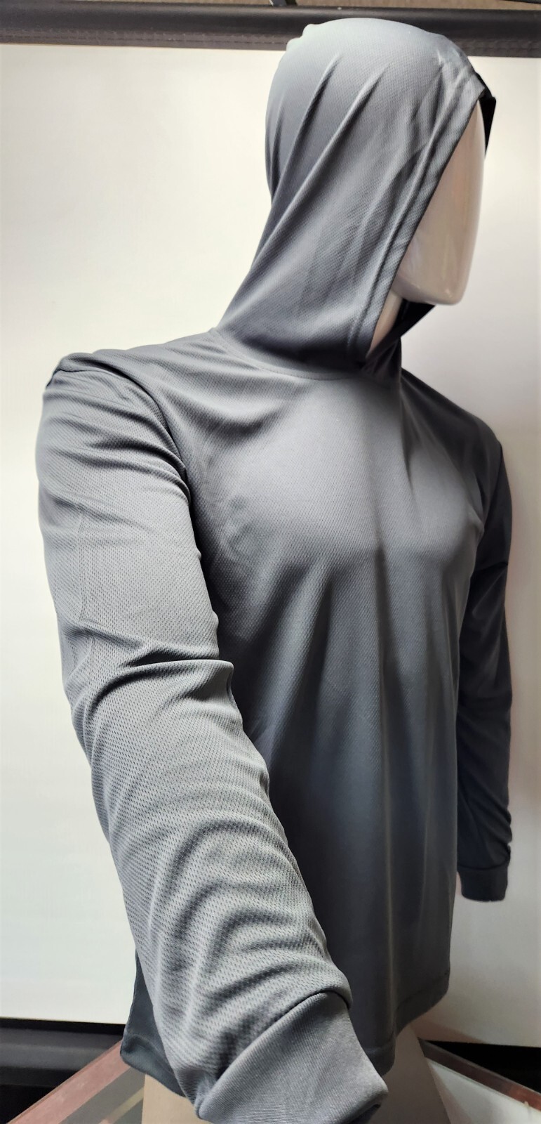 GRAY Long Sleeve Safety Shirt With Hoodie, Quick Dry Polyester Birdeye mesh gallery