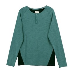 7 Diamonds Made Well Norva Henley Black Teal Colorblock Stretch MEDIUM