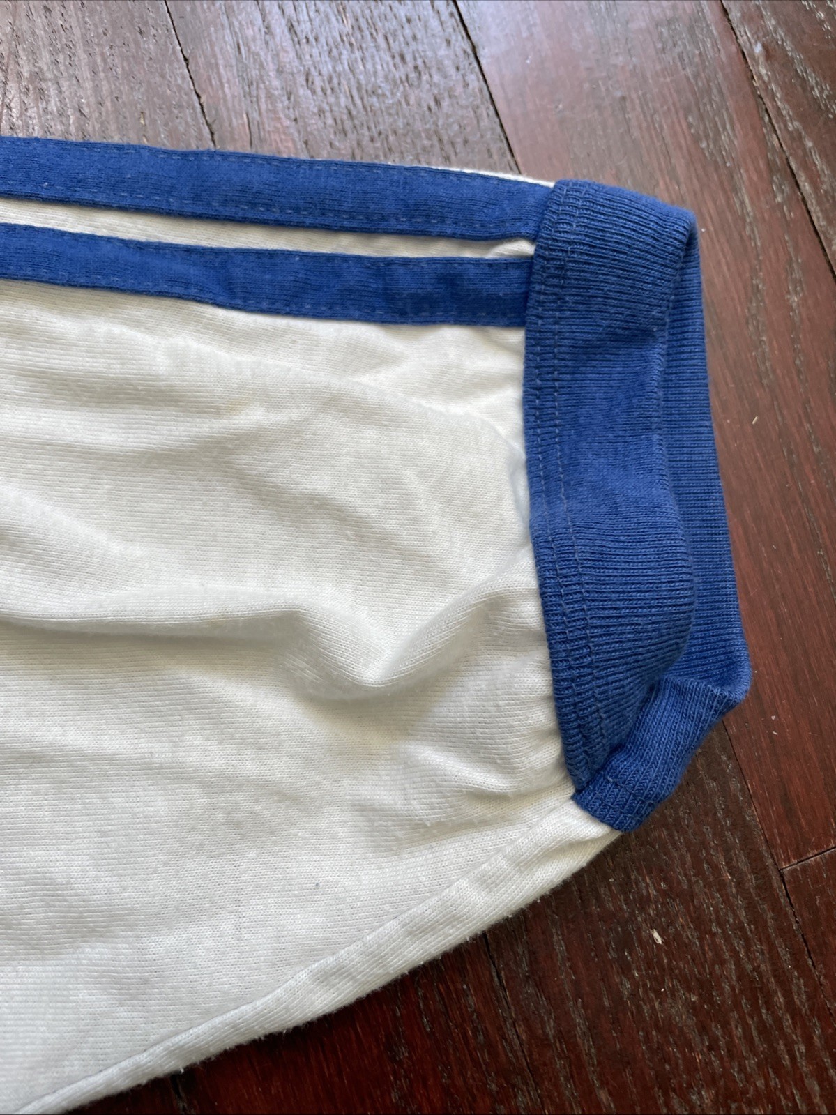 80s Vtg Adidas Trefoil USA MADE V-Neck LONG jersey Tee shirt blue white size M gallery