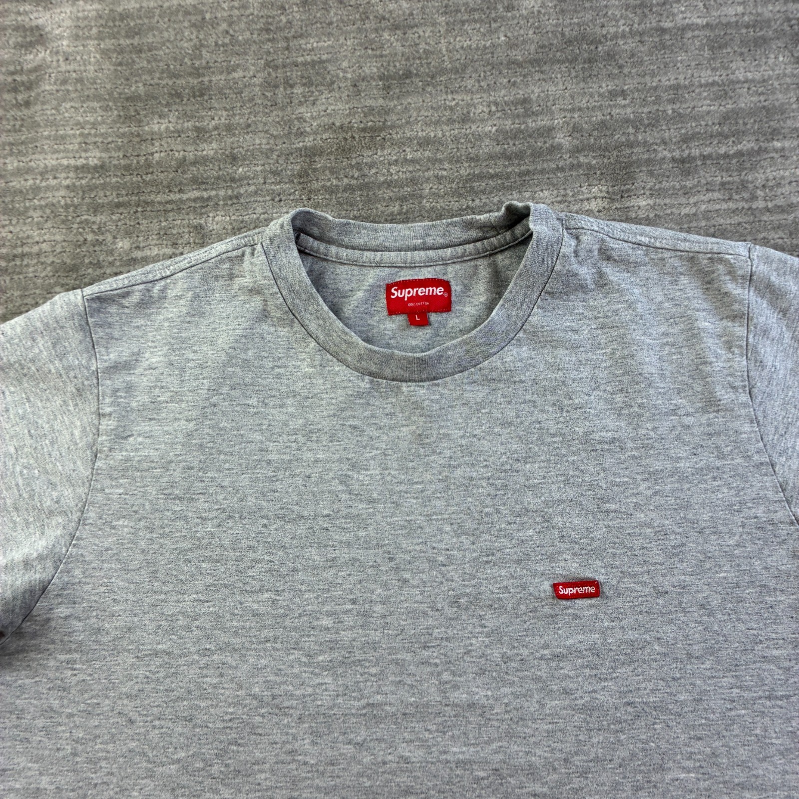 Supreme Shirt Mens Size Large Heather Gray Small Box Logo Cotton USA Made Tee gallery