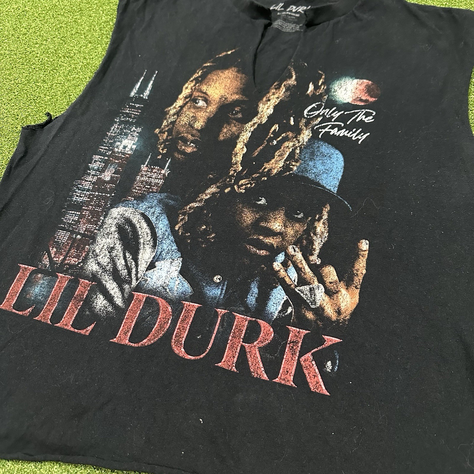 Lil Durk Only The Family OTF T-Shirt Adult Large Rap Tee Black Cutoff Distressed gallery