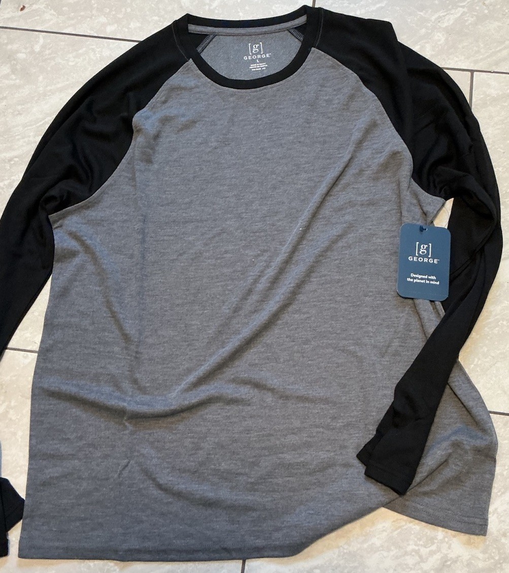 George Mens & Big Men’s Long Sleeve Raglan 2-color Tee Size L Black On Charcoal gallery