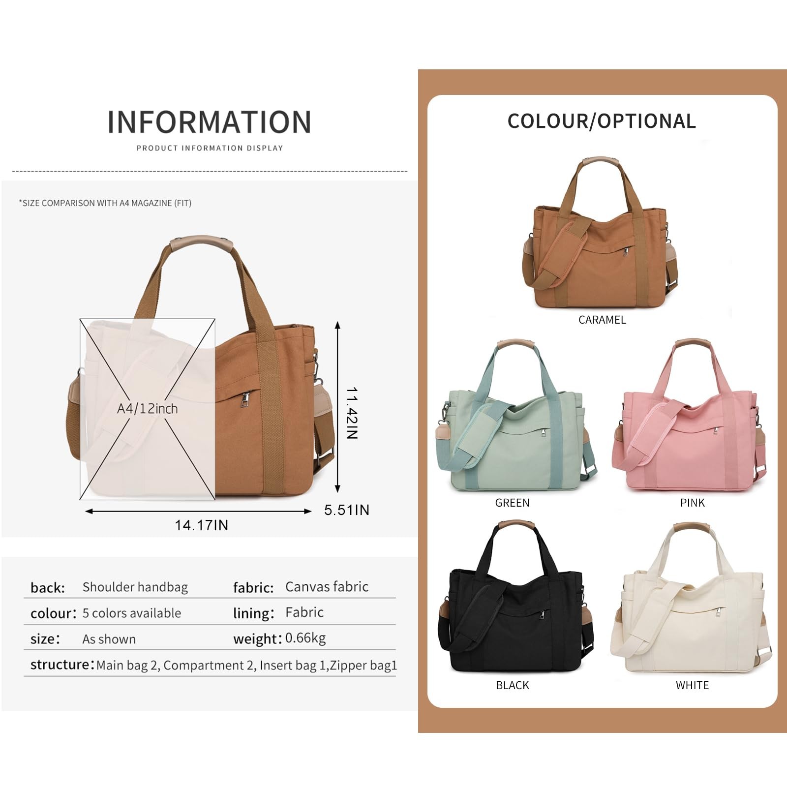 Canvas Crossbody Tote Bag for Women Laptop Work Handbag Shoulder Messenger Ba... gallery