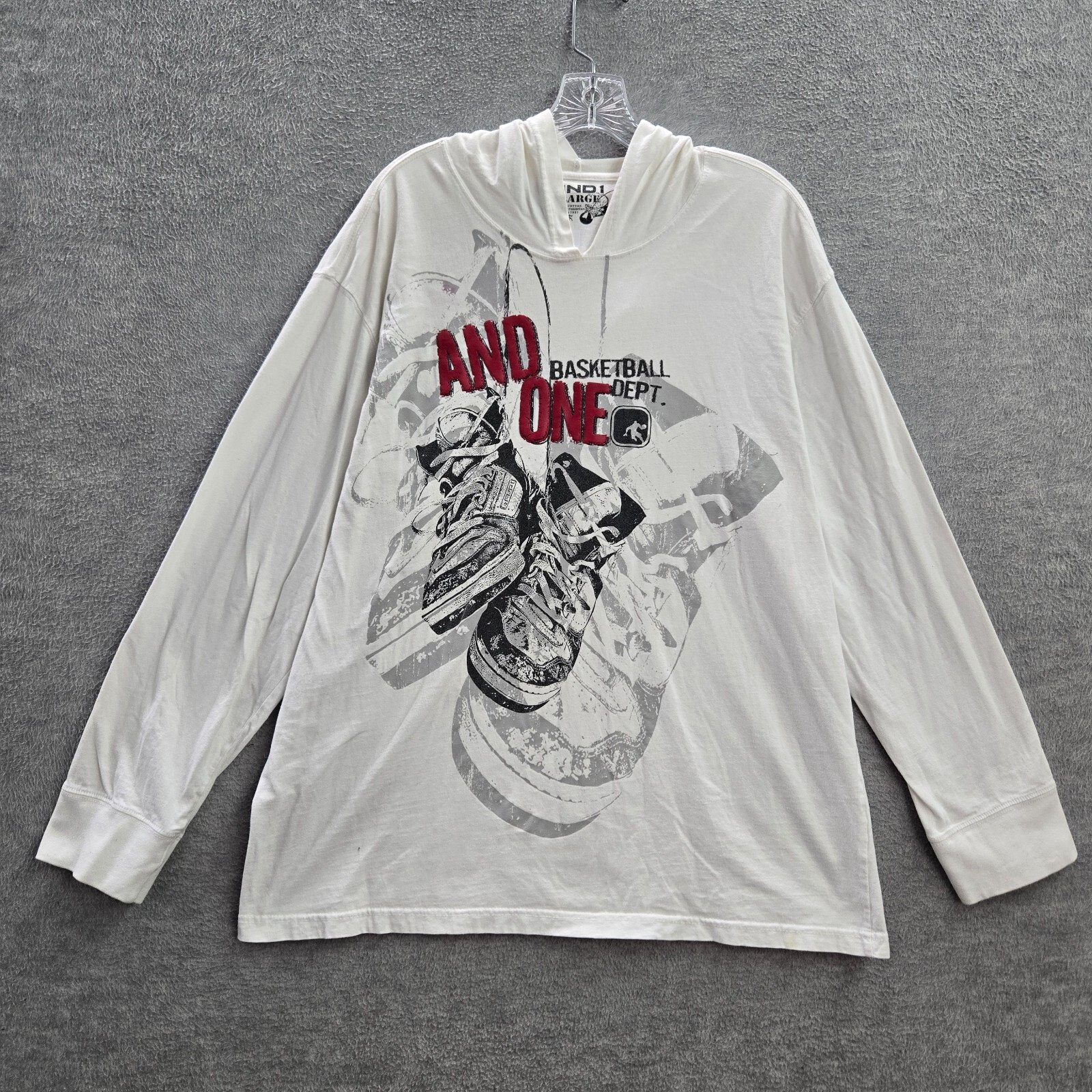 AND1 Men Shirt XL White Hooded Logo Basketball Show Graphic Long Sleeve READ gallery