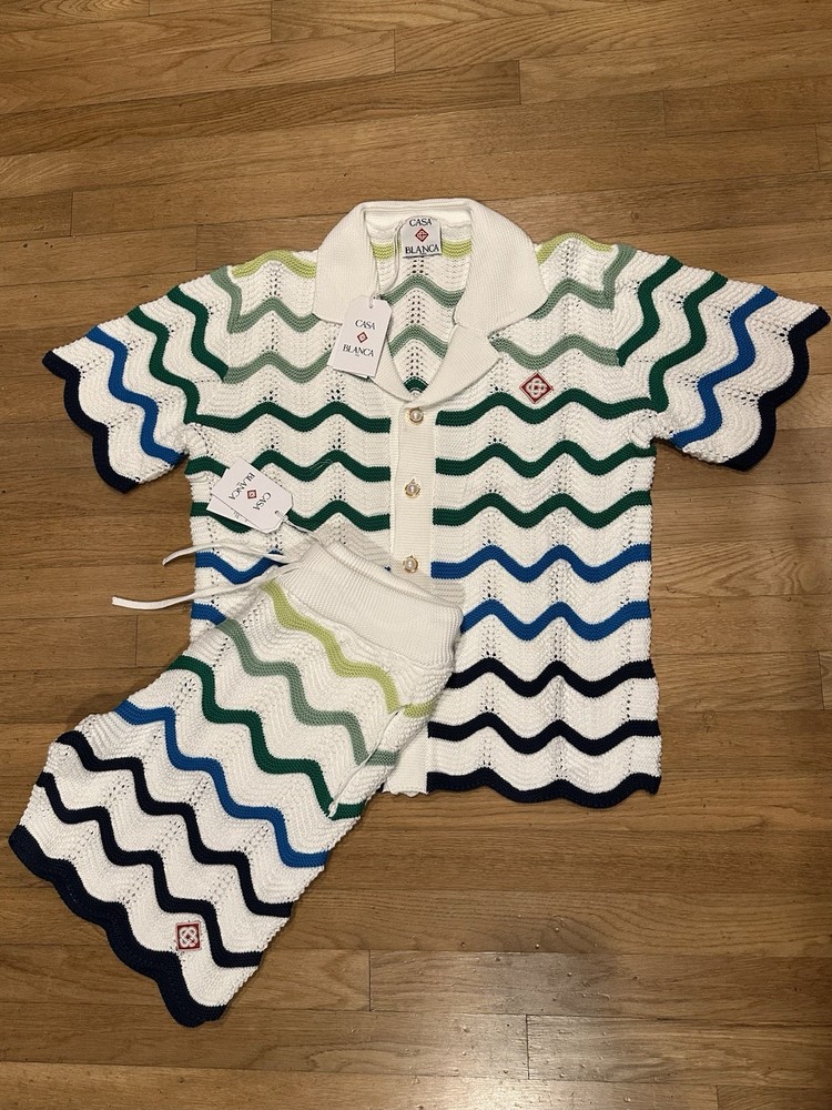 Casablanca Men’s Gradient Wave Crochet Shirt/Short Set – Size Medium