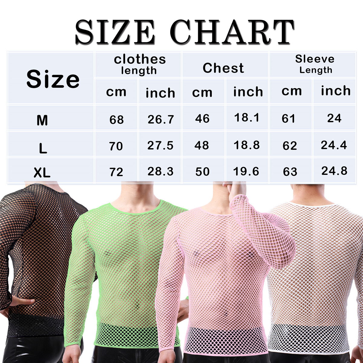 Mens Fishnet Shirts Mesh Transparent Long-Sleeve Muscle T-Shirt Undershirt Tops gallery