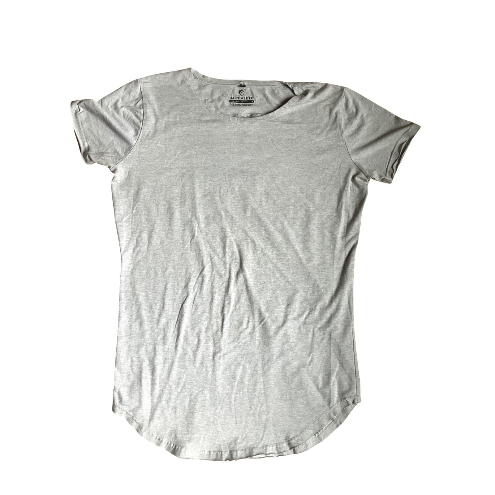 Alphalete Mens Scoop Neck Curved Scallop Hem T-Shirt Heather Grey Large gallery