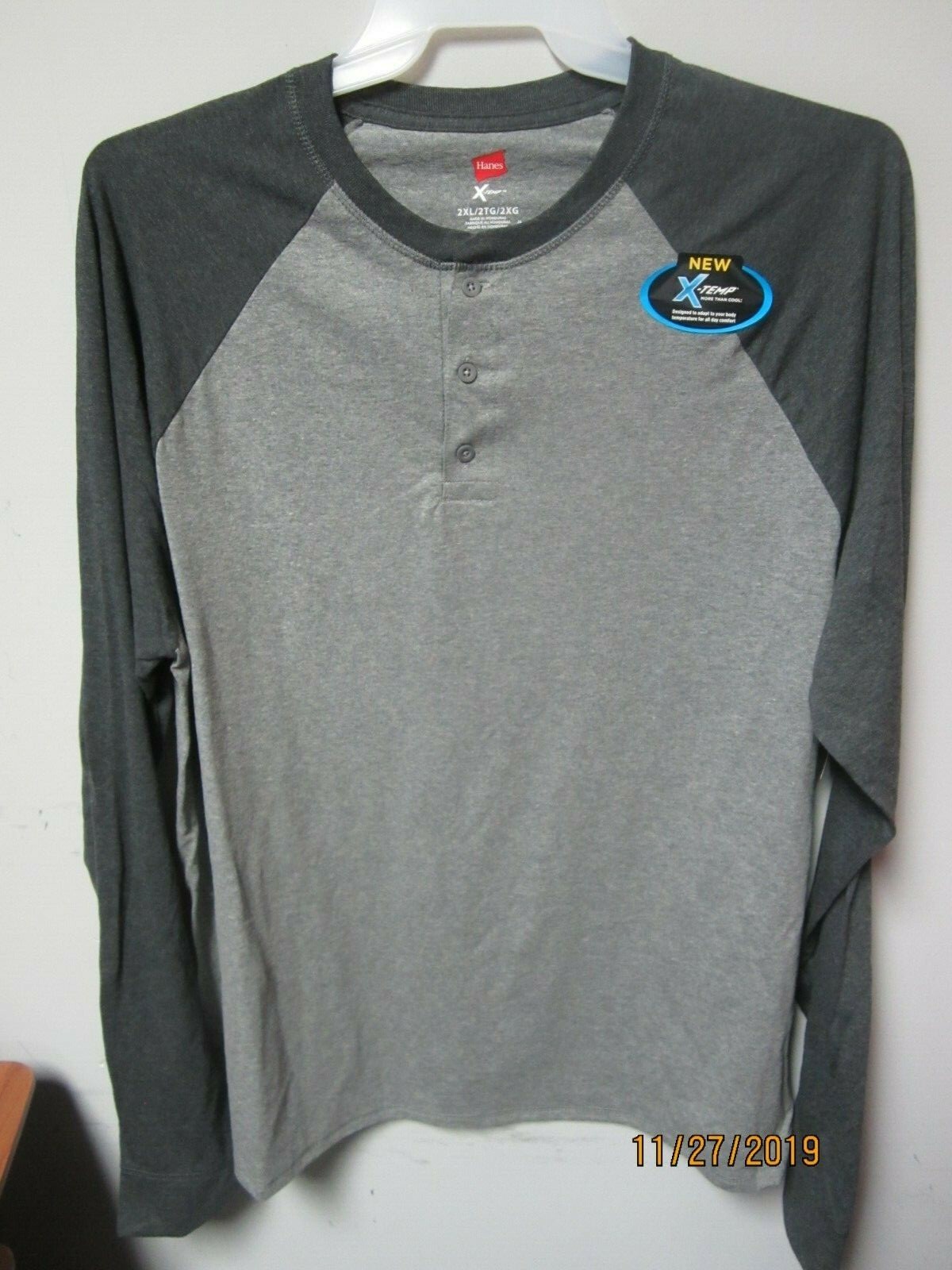 Hanes Men's X-Temp Long Sleeves Charcoal Heather Shirt Size 2X (50/52) gallery